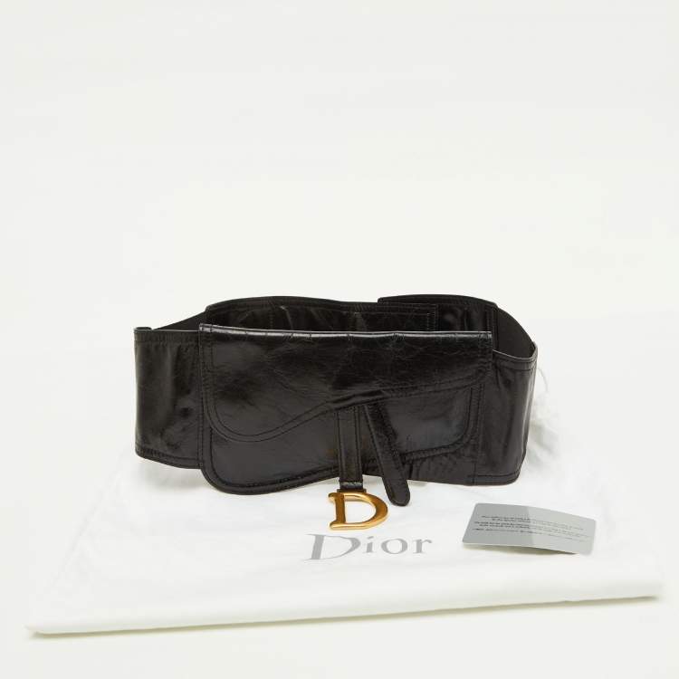 Pre Owned Dior Black Crinkled Leather Saddle Wrap Belt