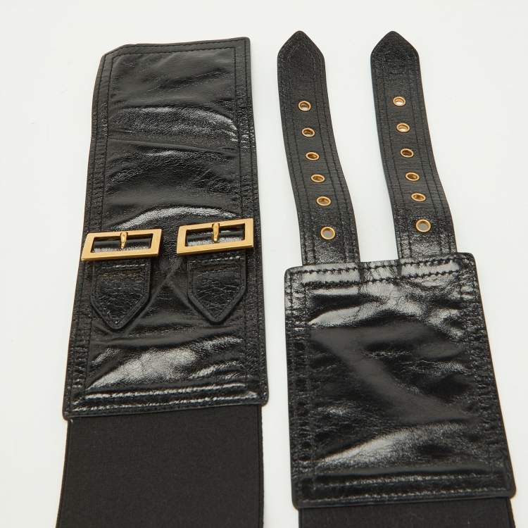 Pre Owned Dior Black Crinkled Leather Saddle Wrap Belt