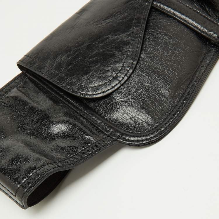 Pre Owned Dior Black Crinkled Leather Saddle Wrap Belt