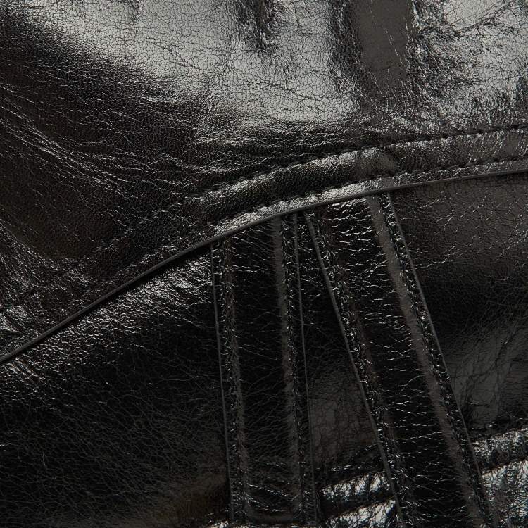 Pre Owned Dior Black Crinkled Leather Saddle Wrap Belt