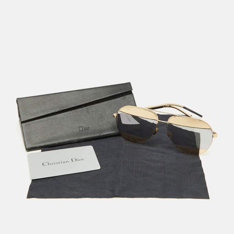 Pre Owned Dior Gold/Silver Mirrored 000DC Split1 Aviator Sunglasses