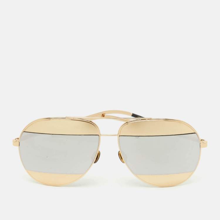 Pre Owned Dior Gold/Silver Mirrored 000DC Split1 Aviator Sunglasses