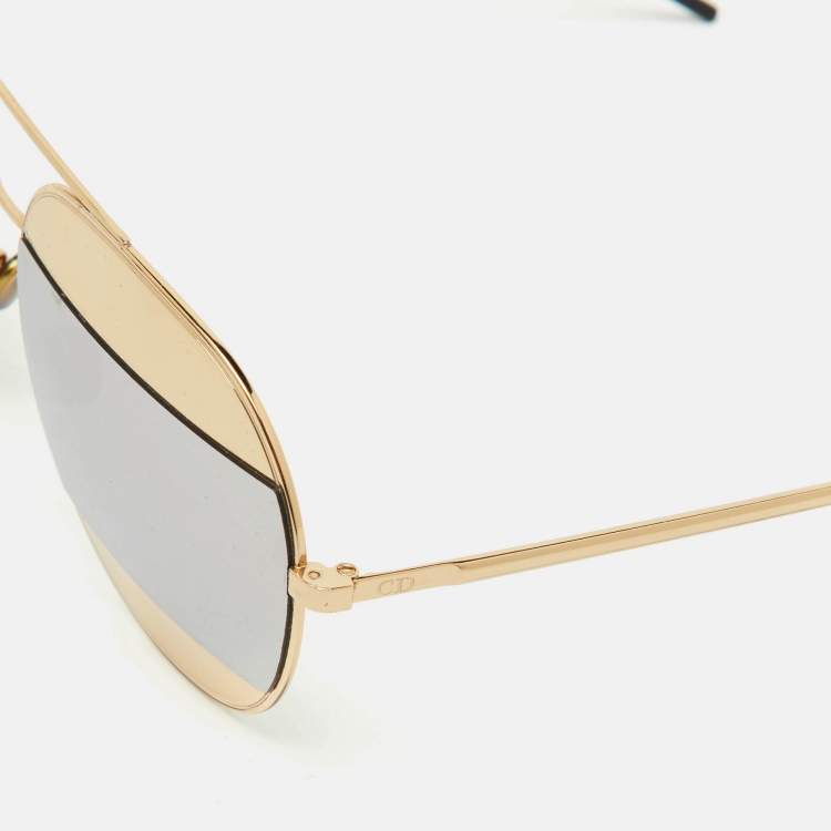 Pre Owned Dior Gold/Silver Mirrored 000DC Split1 Aviator Sunglasses