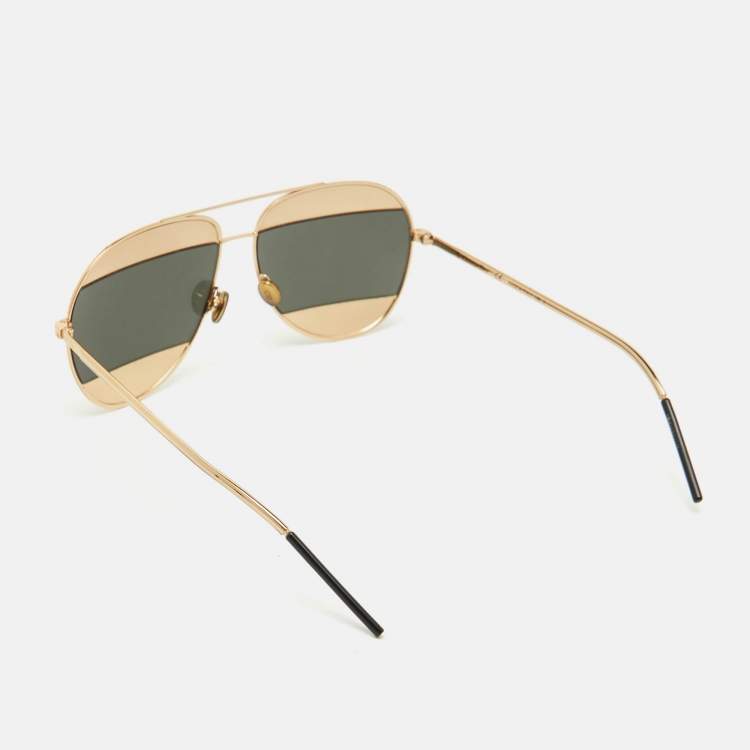 Pre Owned Dior Gold/Silver Mirrored 000DC Split1 Aviator Sunglasses