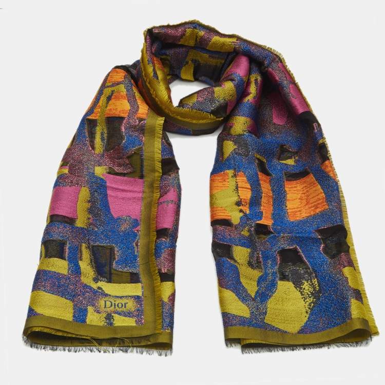 Pre Owned Christian Dior Chris Martin Limited Edition Multicolor Lurex Silk Scarf