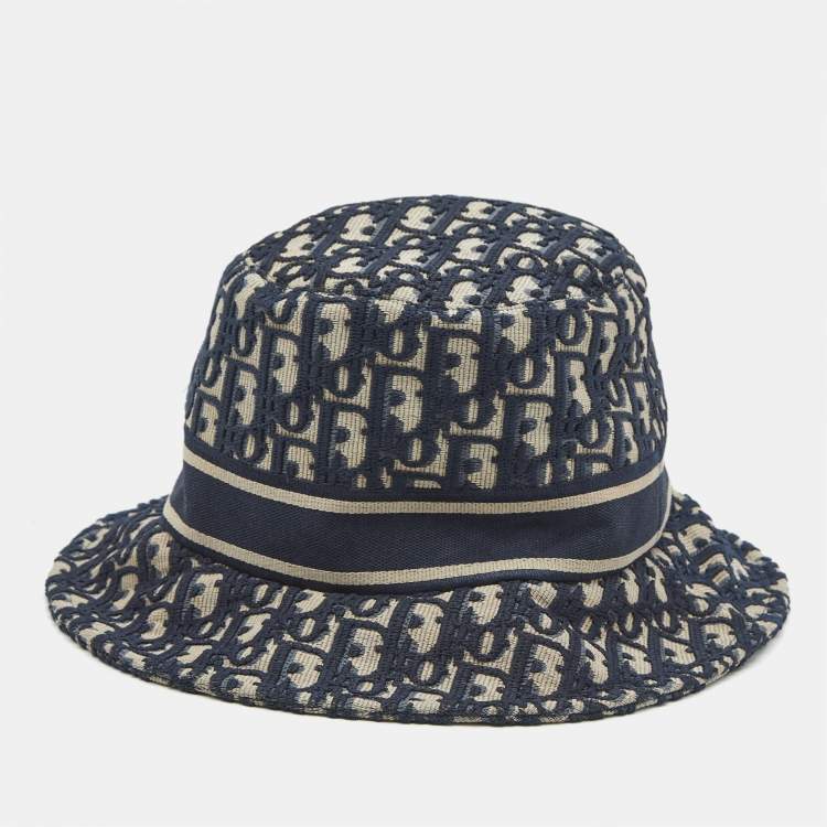 Pre Owned Christian Dior Blue Oblique Jacquard Bucket Hat