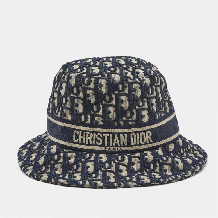 Pre Owned Christian Dior Blue Oblique Jacquard Bucket Hat