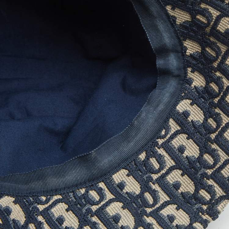 Pre Owned Christian Dior Blue Oblique Jacquard Bucket Hat