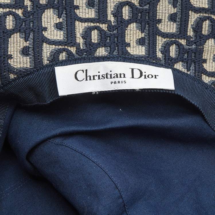 Pre Owned Christian Dior Blue Oblique Jacquard Bucket Hat