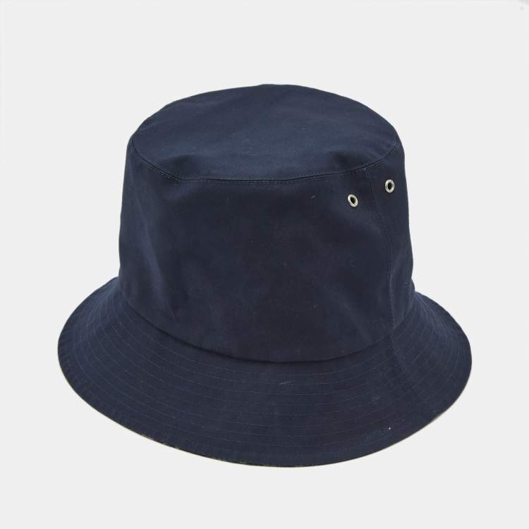 Pre Owned Christian Dior Blue Oblique Synthetic Bucket Hat Size 58