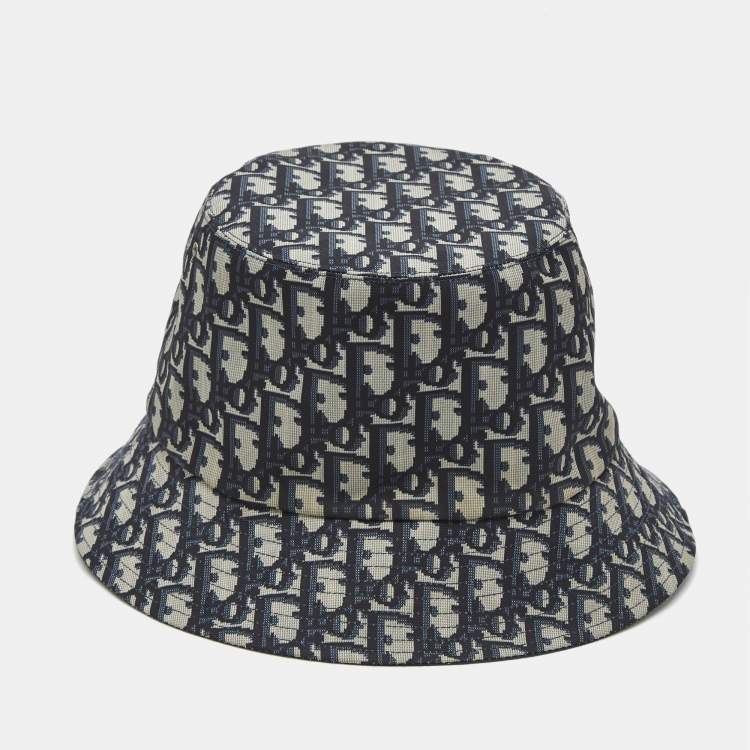 Pre Owned Christian Dior Blue Oblique Synthetic Bucket Hat Size 58