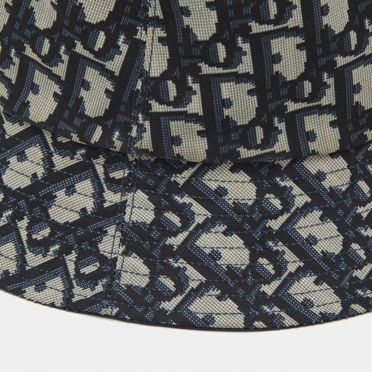 Pre Owned Christian Dior Blue Oblique Synthetic Bucket Hat Size 58