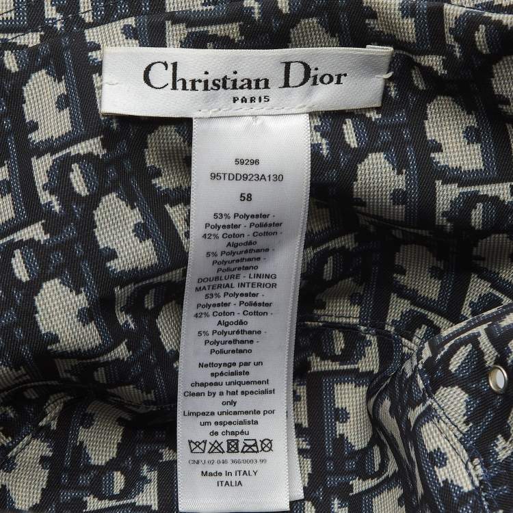Pre Owned Christian Dior Blue Oblique Synthetic Bucket Hat Size 58