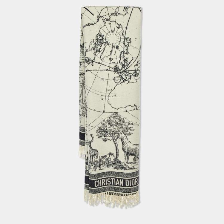 Pre Owned Dior Ivory Zodiac Toile de Jouy Wool Blanket/Shawl