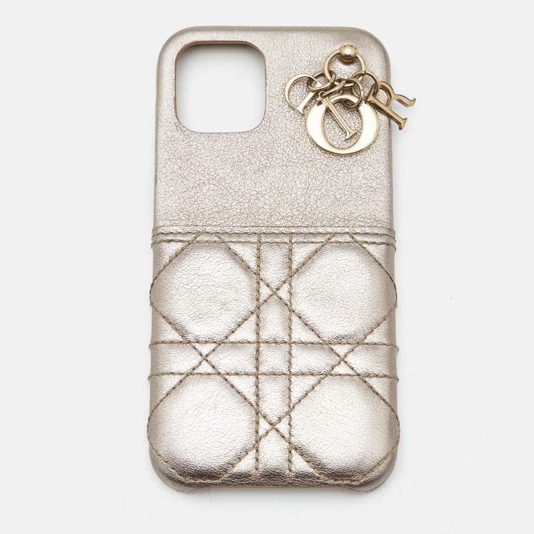 Pre Owned Dior Metallic Beige Cannage Leather Lady Dior iPhone 12/12 Pro Case
