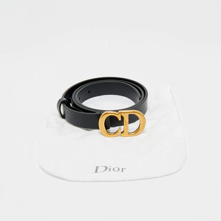 Pre Owned Dior Black Leather Saddle Slim Belt 70 CM