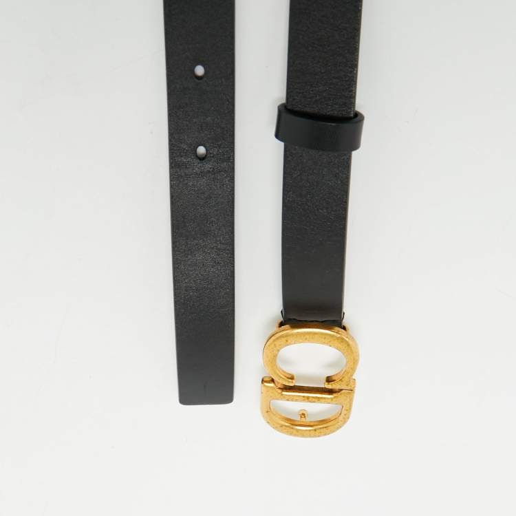 Pre Owned Dior Black Leather Saddle Slim Belt 70 CM