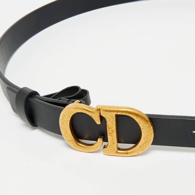 Pre Owned Dior Black Leather Saddle Slim Belt 70 CM