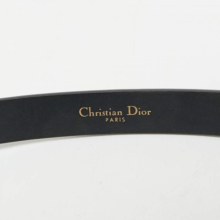 Pre Owned Dior Black Leather Saddle Slim Belt 70 CM