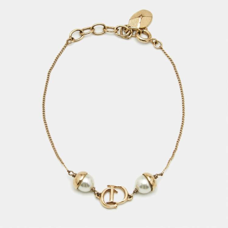 Pre Owned Dior Mise En Dior Faux Pearl Gold Tone Bracelet