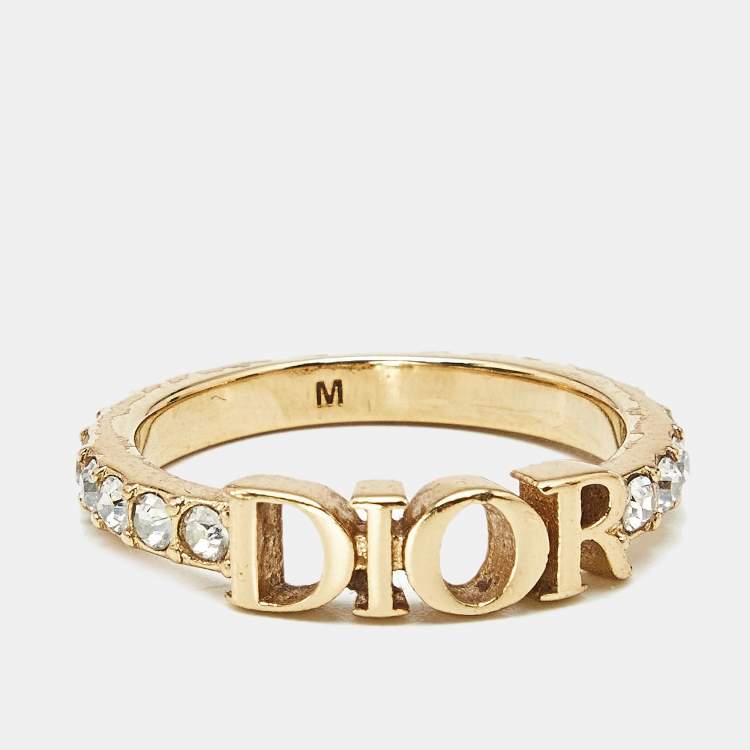 Pre Owned Dior Dio(r)evolution Crystals Gold Tone Ring Size 52.5
