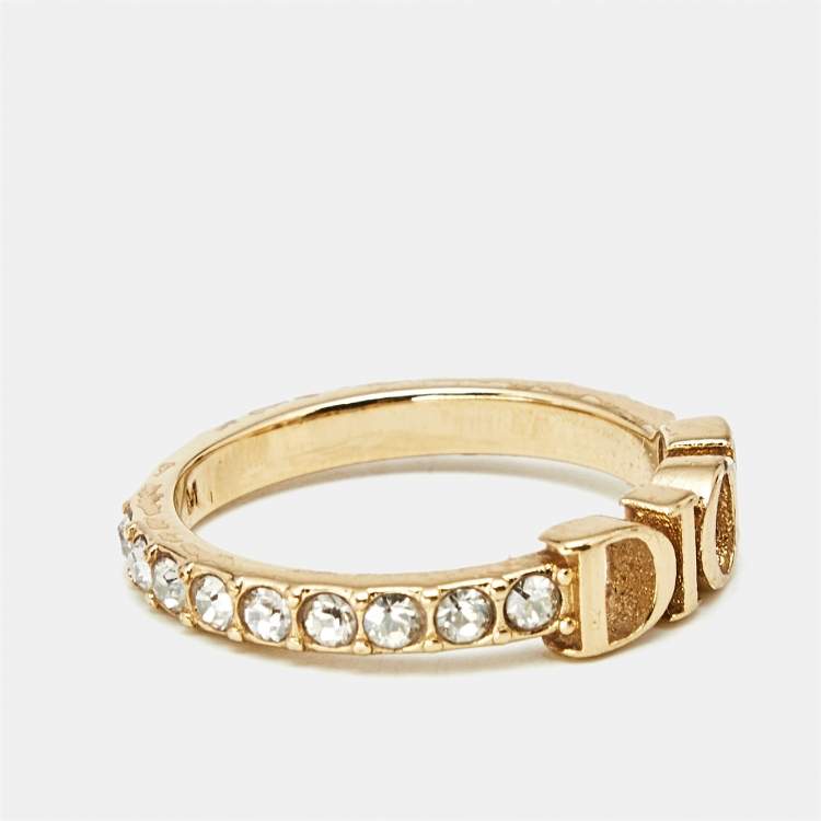 Pre Owned Dior Dio(r)evolution Crystals Gold Tone Ring Size 52.5