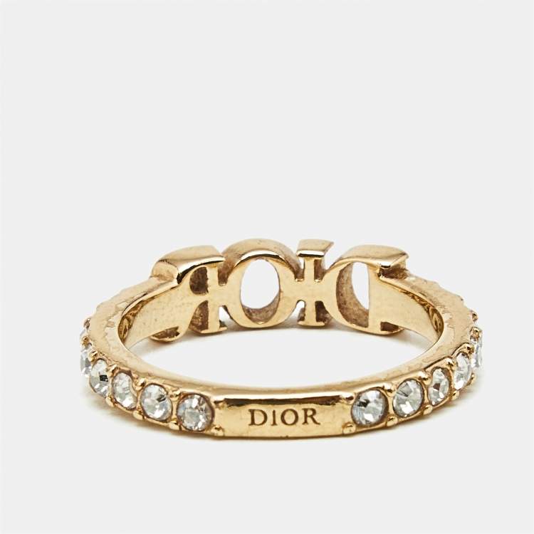 Pre Owned Dior Dio(r)evolution Crystals Gold Tone Ring Size 52.5