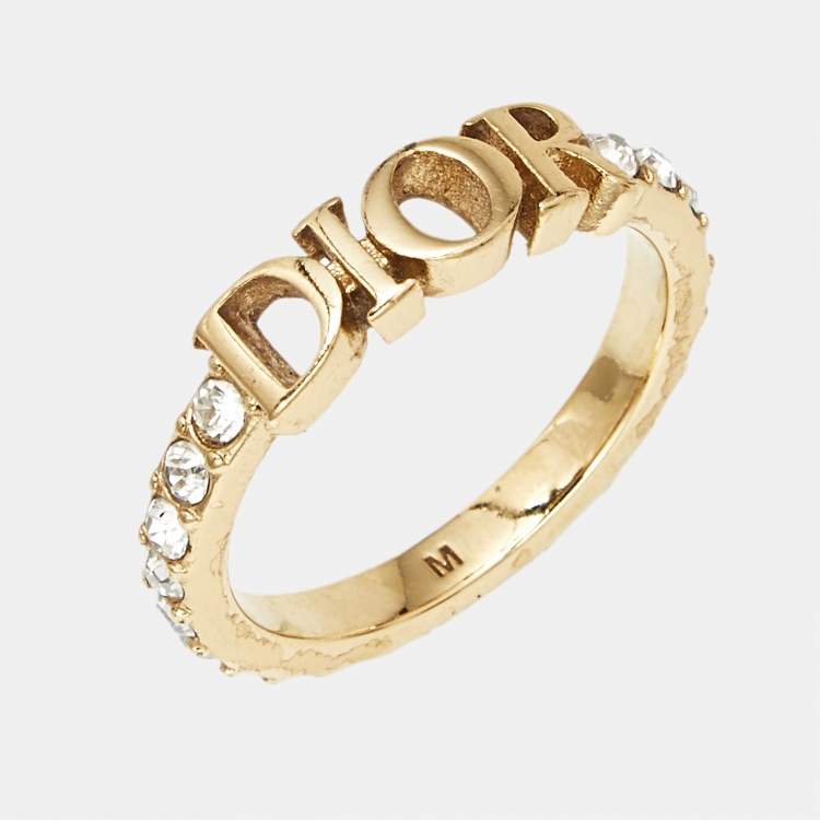 Pre Owned Dior Dio(r)evolution Crystals Gold Tone Ring Size 52.5