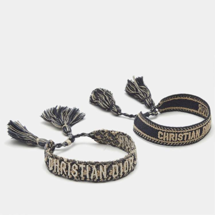 Pre Owned Dior J'adior Multicolor Woven Fabric Set of Two Adjustable Tassel Bracelets