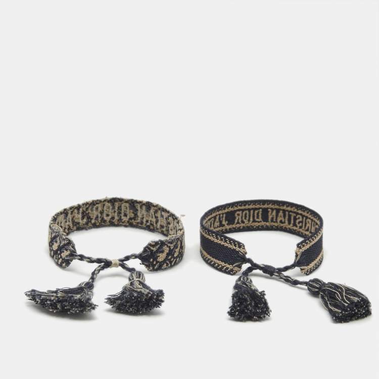 Pre Owned Dior J'adior Multicolor Woven Fabric Set of Two Adjustable Tassel Bracelets