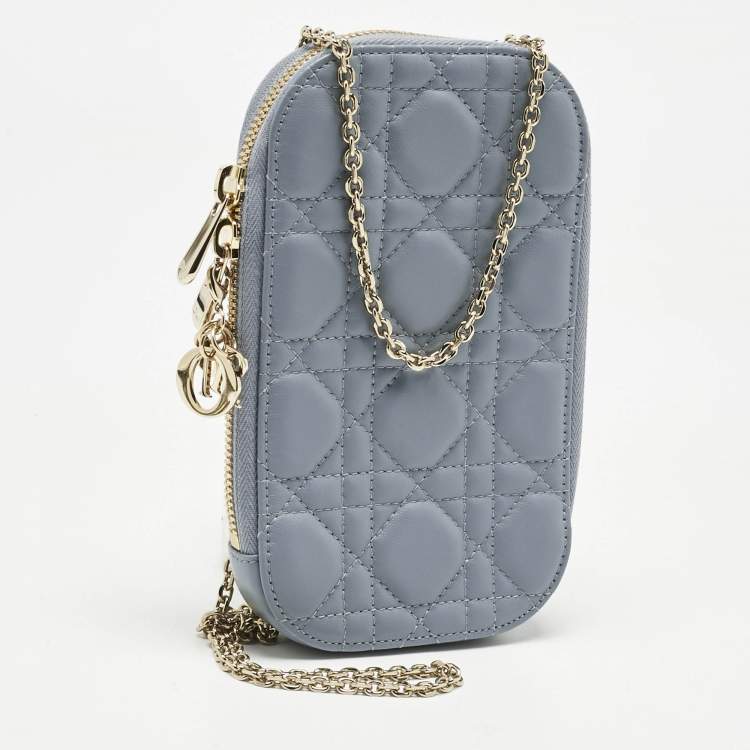 Pre Owned Dior Blue Cannage Leather Lady Dior Call'in Dior Phone Holder