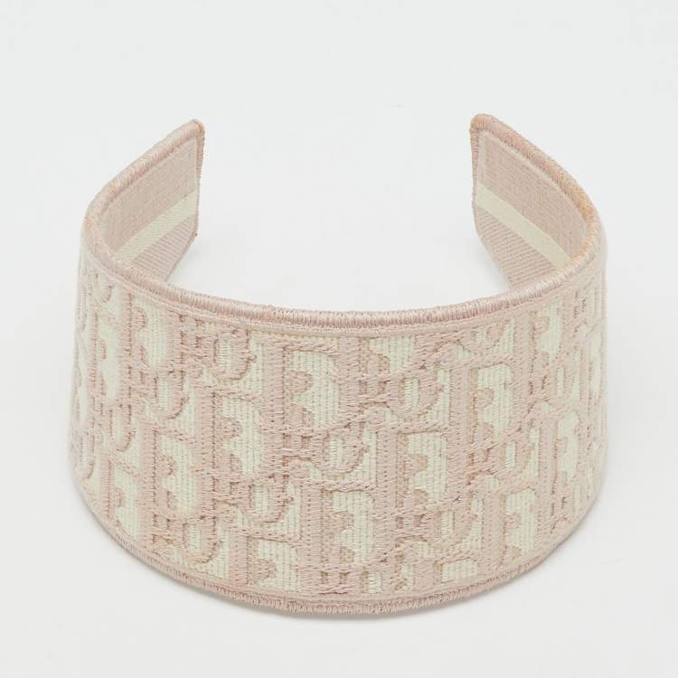 Pre Owned Dior Pink Oblique Pattern Wide Headband
