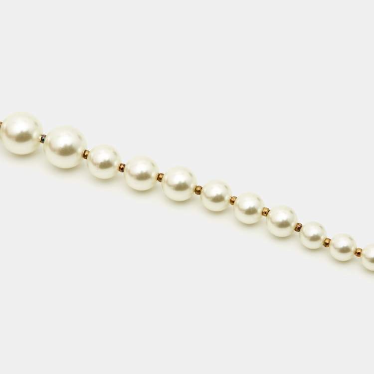 Pre Owned Dior 30 Montaigne CD Faux Pearl Gold Tone Necklace