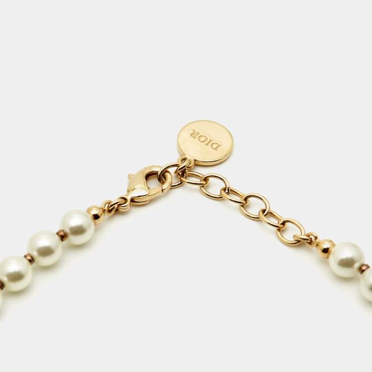 Pre Owned Dior 30 Montaigne CD Faux Pearl Gold Tone Necklace