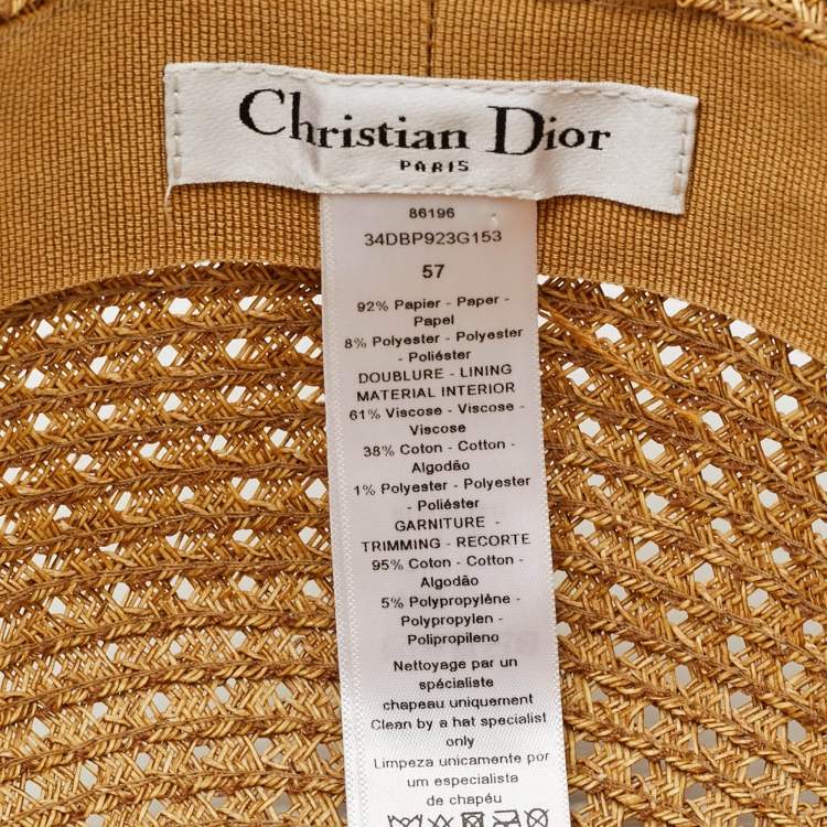 Pre Owned Christian Dior Beige Logo Straw Bucket Hat Size 57