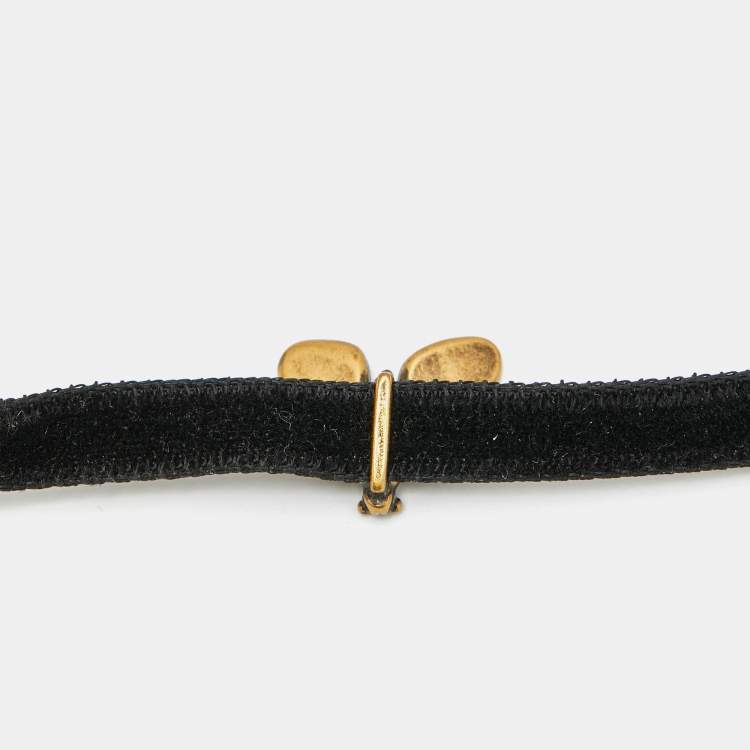 Pre Owned Dior Butterfly Crystals Enamel Gold Tone Velvet Necklace