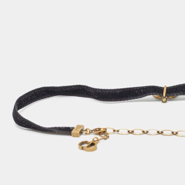 Pre Owned Dior Butterfly Crystals Enamel Gold Tone Velvet Necklace