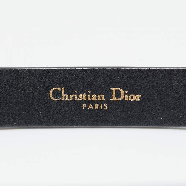 Pre Owned Dior Black Leather CD Logo Slim Belt 70 CM