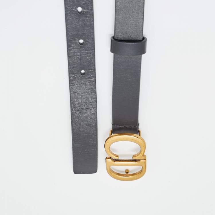 Pre Owned Dior Black Leather CD Logo Slim Belt 70 CM
