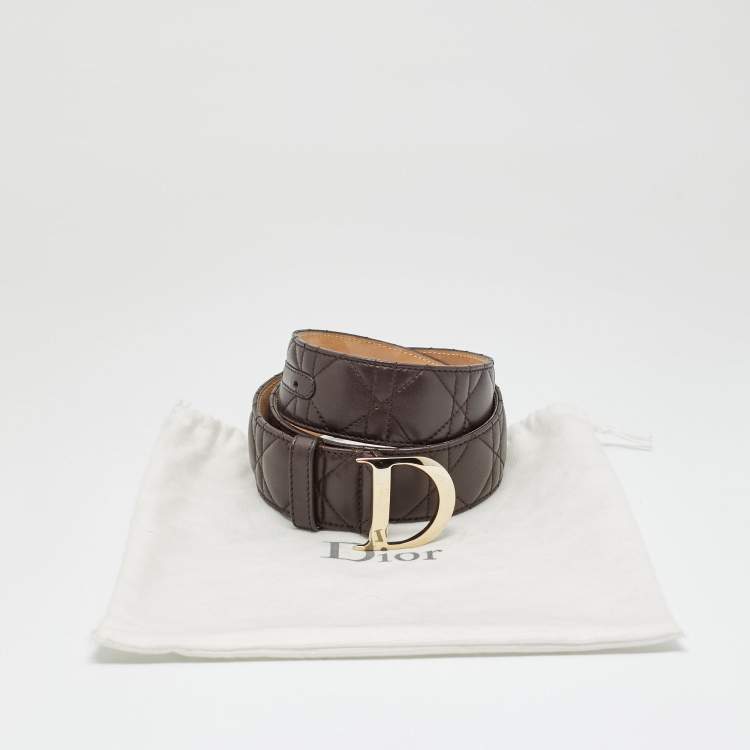 Pre Owned Dior Brown Cannage Leather D Buckle Belt 90 CM