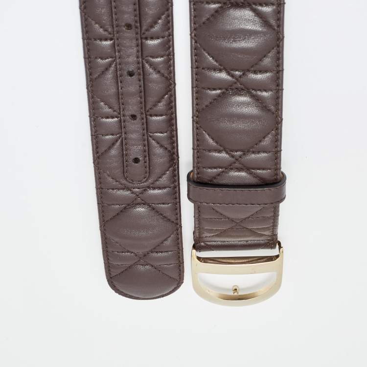Pre Owned Dior Brown Cannage Leather D Buckle Belt 90 CM