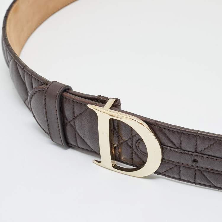 Pre Owned Dior Brown Cannage Leather D Buckle Belt 90 CM