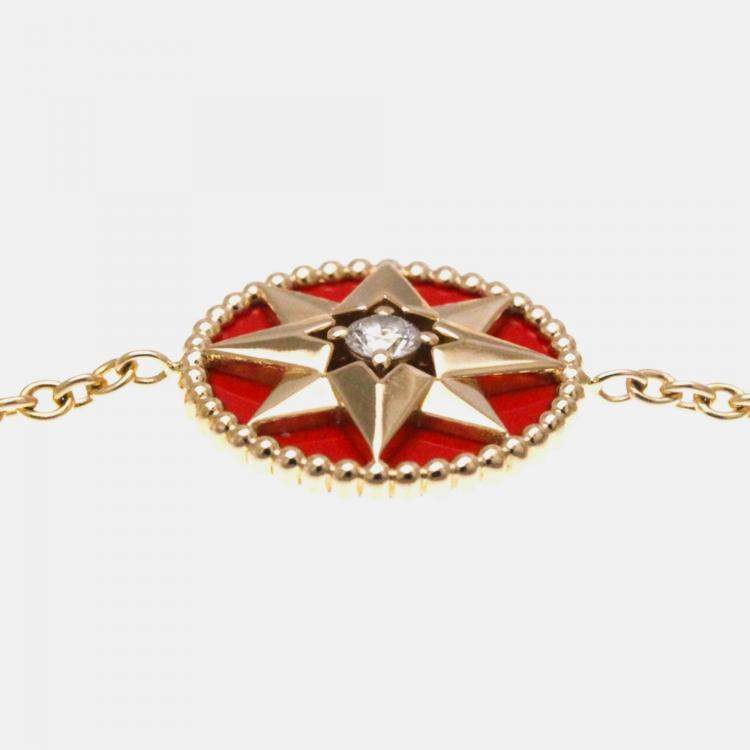 مملوكة مسبقًا Christian Dior Rose Des Vents 18K Pink Gold Carnelian Charm Bracelet