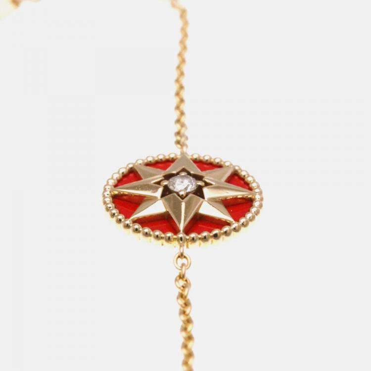 مملوكة مسبقًا Christian Dior Rose Des Vents 18K Pink Gold Carnelian Charm Bracelet