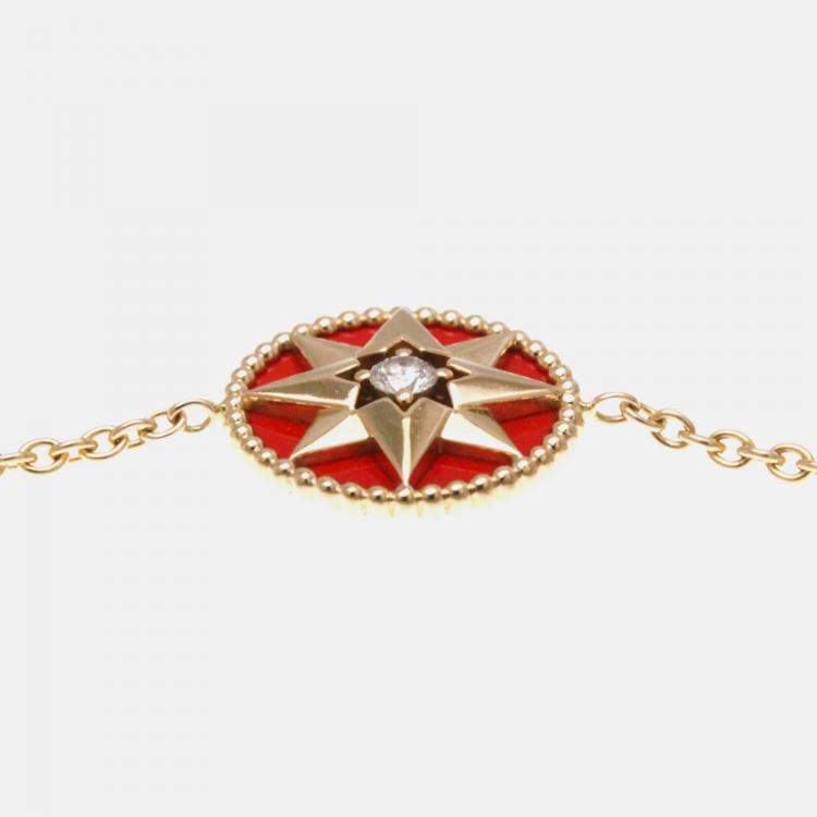 مملوكة مسبقًا Christian Dior Rose Des Vents 18K Pink Gold Carnelian Charm Bracelet