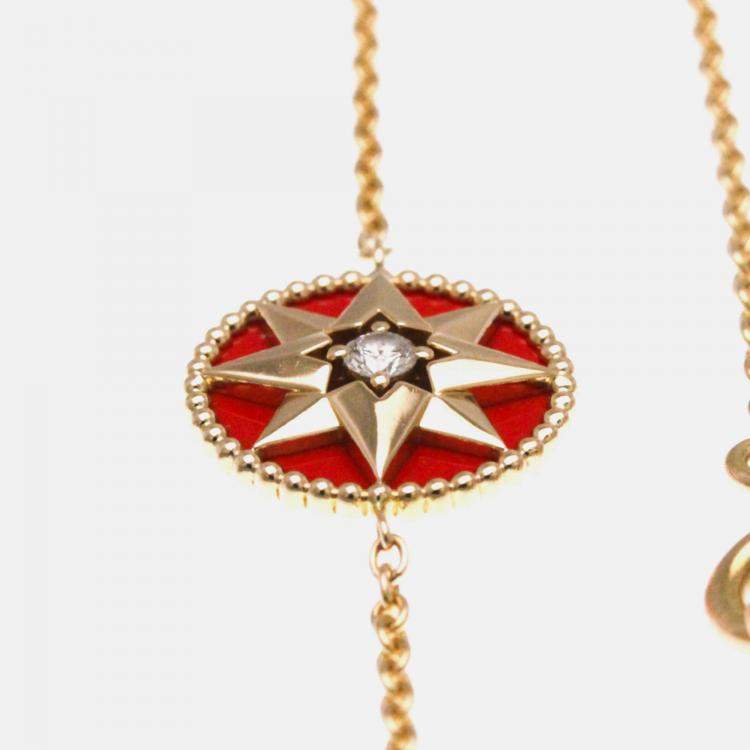 مملوكة مسبقًا Christian Dior Rose Des Vents 18K Pink Gold Carnelian Charm Bracelet