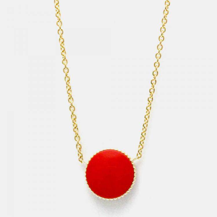 Pre Owned Christian Dior Rose Des Vents Heart 18K Yellow Gold Carnelian Pendant Necklace