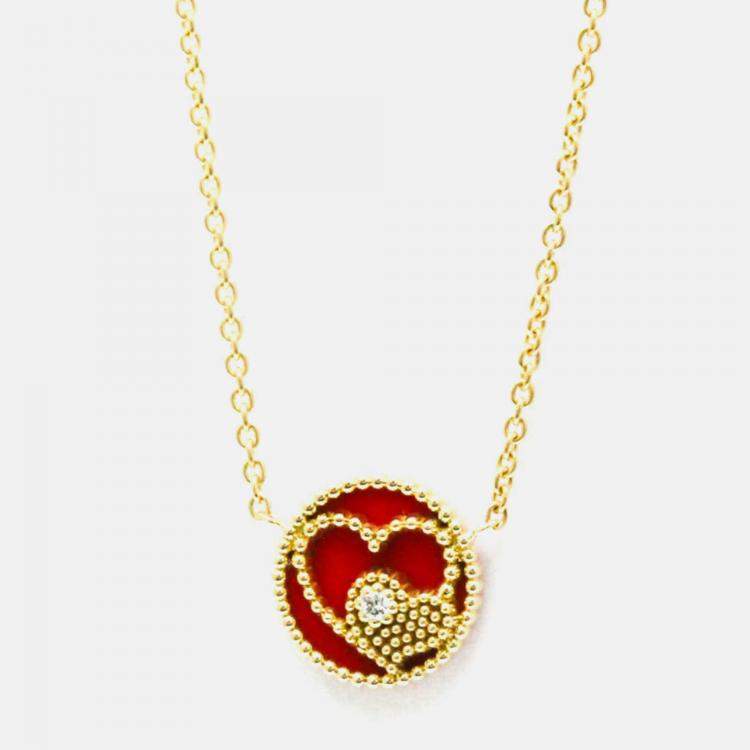 Pre Owned Christian Dior Rose Des Vents Heart 18K Yellow Gold Carnelian Pendant Necklace