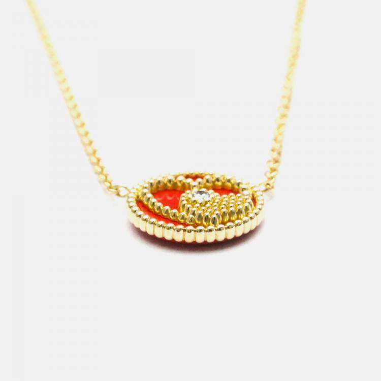 Pre Owned Christian Dior Rose Des Vents Heart 18K Yellow Gold Carnelian Pendant Necklace