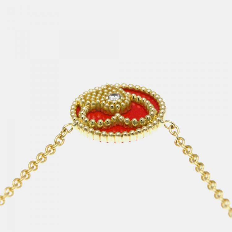 Pre Owned Christian Dior Rose Des Vents Heart 18K Yellow Gold Carnelian Pendant Necklace